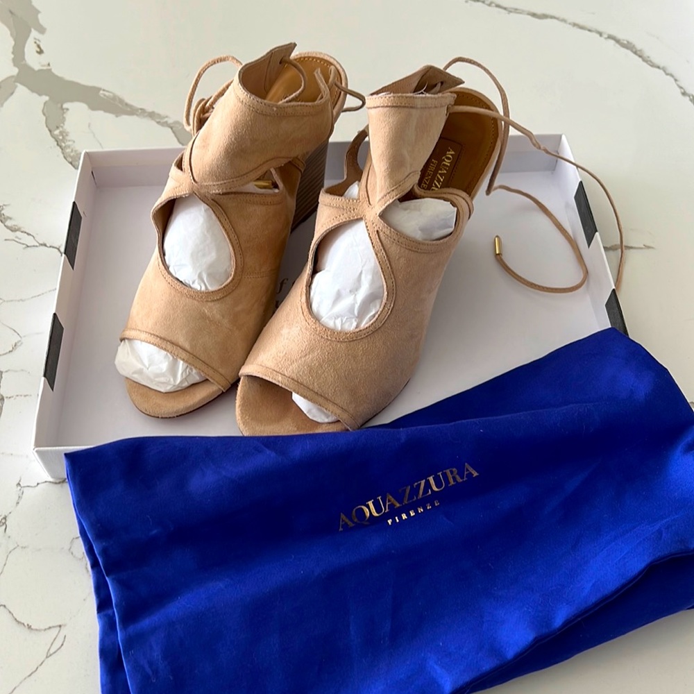 Aquazzura Sexy Things Wedge 85 Suede Nude Size 37
